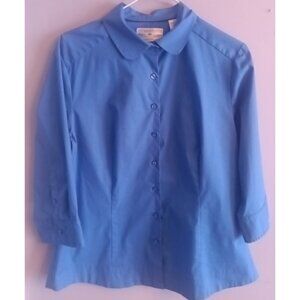 Womens Riders By Lee Instantly Slims You Blouse Large  Blue Button Up